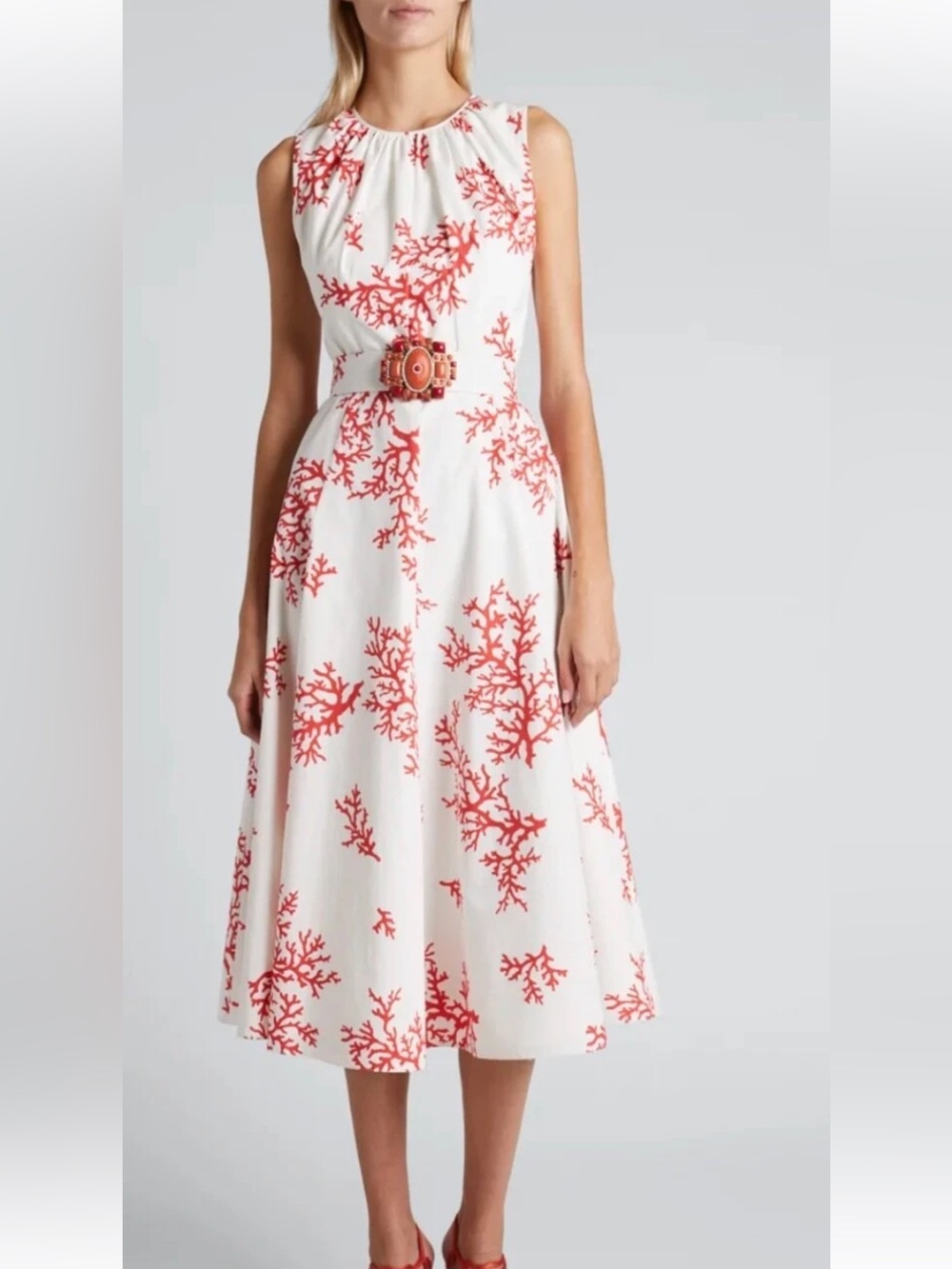 Andrew GN White Coral Print Midi Dress size EU 48 US 14